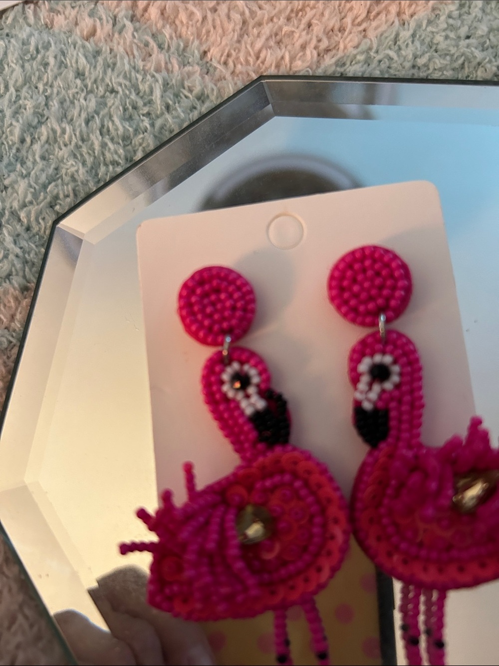 Handmade Beaded Flamingo & Colorful Parrot Statement Earrings - Pink, Multi - Picture 11 of 11